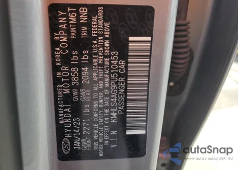 2023 Hyundai Elantra Sel z USA, uszkodzony, nr VIN KMHLS4AG9PU510453